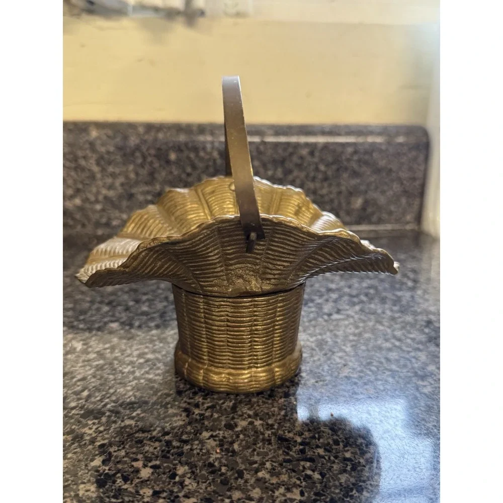 Vintage Brass‎ Basket with handle  Round Base